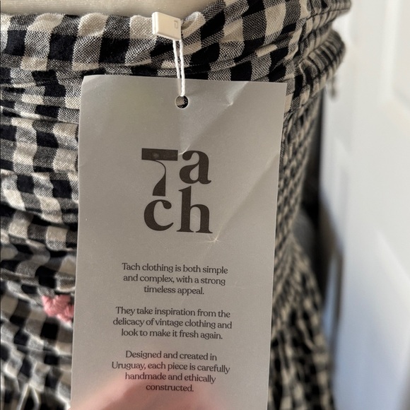 NWT XS Tach Black and White Gingham Dress embroidered flowers check plaid - Picture 7 of 10